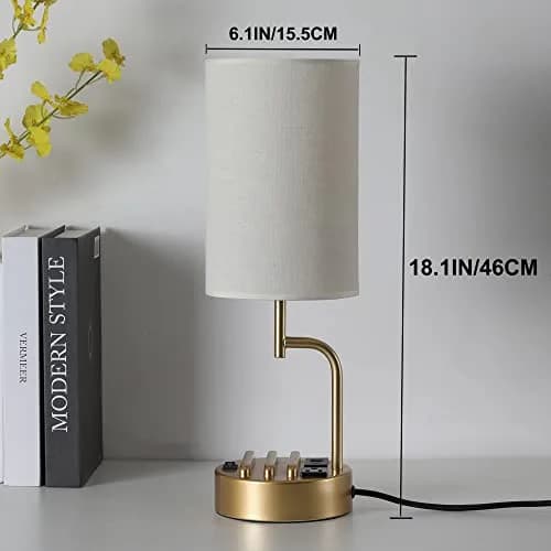 Dreamholder Gold Table Lamp with 3 USB Ports & AC Outlet | Modern Nightstand Light for Bedroom & Office thumbnail 6