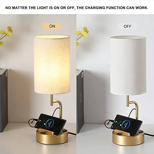 Dreamholder Gold Table Lamp with 3 USB Ports & AC Outlet | Modern Nightstand Light for Bedroom & Office thumbnail 7