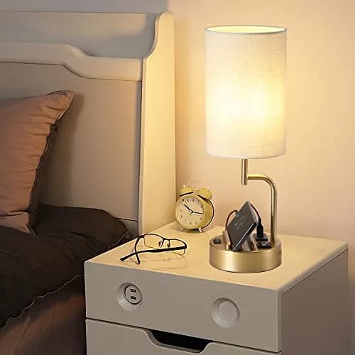 Dreamholder Gold Table Lamp with 3 USB Ports & AC Outlet | Modern Nightstand Light for Bedroom & Office thumbnail 3