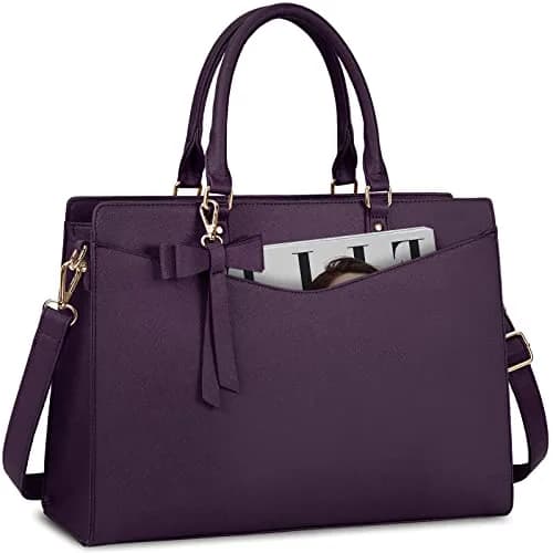 RAINSMORE PU Leather Laptop Tote Bag 15.6 Inch | Water-Resistant Business Work Bag with Detachable Bow thumbnail 1