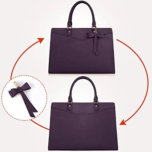 RAINSMORE PU Leather Laptop Tote Bag 15.6 Inch | Water-Resistant Business Work Bag with Detachable Bow thumbnail 7