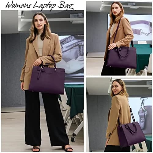 RAINSMORE PU Leather Laptop Tote Bag 15.6 Inch | Water-Resistant Business Work Bag with Detachable Bow thumbnail 2