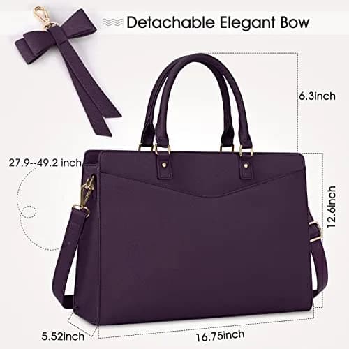 RAINSMORE PU Leather Laptop Tote Bag 15.6 Inch | Water-Resistant Business Work Bag with Detachable Bow thumbnail 3