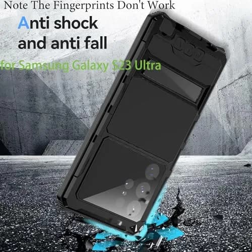 Lunivop Samsung Galaxy S23 Ultra Metal Heavy Duty Case Black | Military Grade Protection & Built-in Screen Protector thumbnail 4
