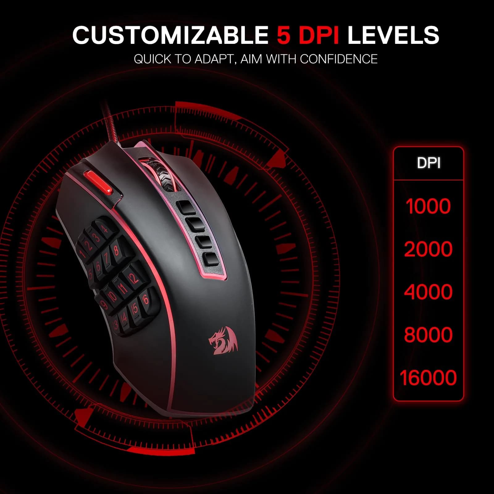 Redragon M990 Wired RGB MMO Gaming Mouse 32000 DPI with Weight Tuning | 23 Programmable Buttons - view 4