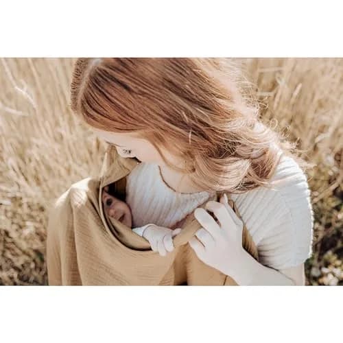 Konssy Muslin Nursing Cover Camel | 100% Cotton Breathable for Breastfeeding with Rigid Hoop & Adjustable Strap thumbnail 4