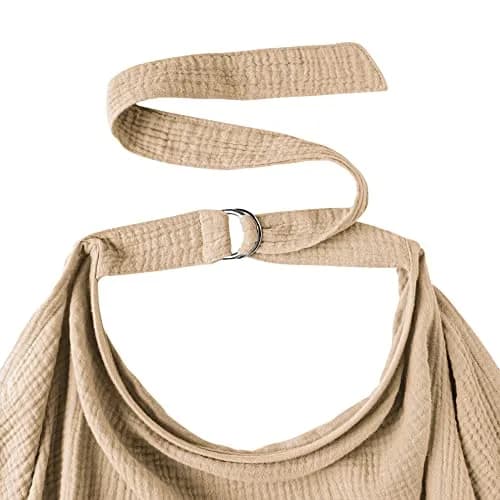 Konssy Muslin Nursing Cover Camel | 100% Cotton Breathable for Breastfeeding with Rigid Hoop & Adjustable Strap thumbnail 5