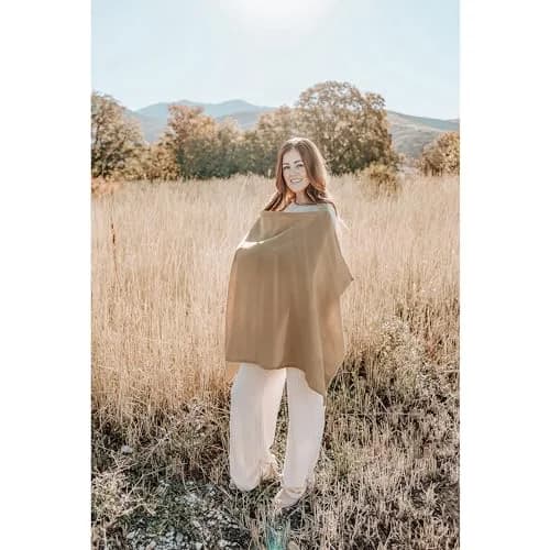 Konssy Muslin Nursing Cover Camel | 100% Cotton Breathable for Breastfeeding with Rigid Hoop & Adjustable Strap thumbnail 7