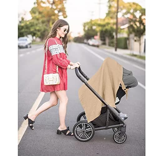 Konssy Muslin Nursing Cover Camel | 100% Cotton Breathable for Breastfeeding with Rigid Hoop & Adjustable Strap thumbnail 8