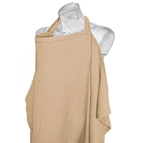 Konssy Muslin Nursing Cover Camel | 100% Cotton Breathable for Breastfeeding with Rigid Hoop & Adjustable Strap thumbnail 2