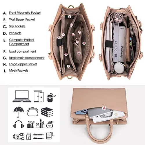 RAINSMORE Women's Laptop Tote Bag 15.6 Inch PU Leather | Water-Resistant Business Work Bag with Detachable Bow thumbnail 6