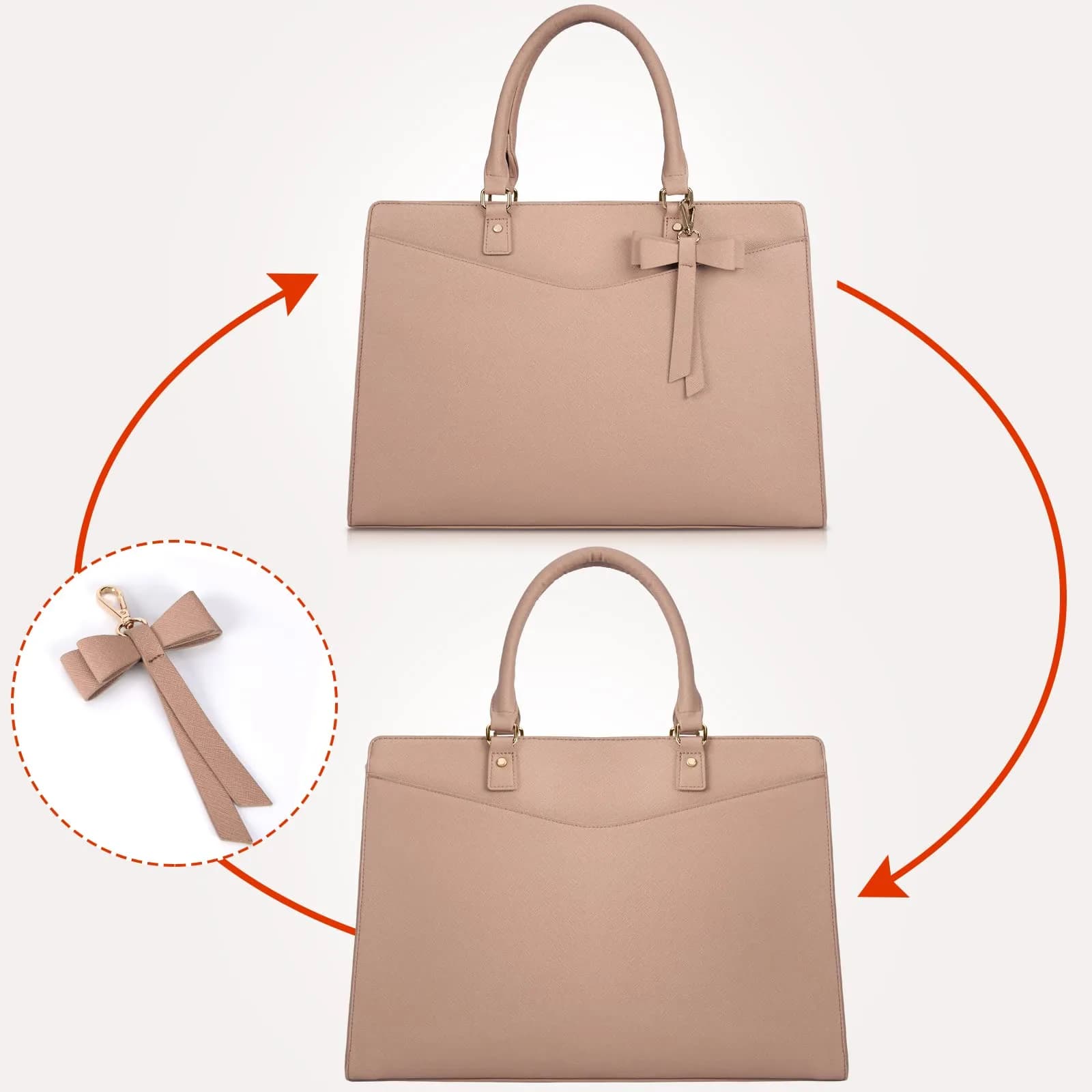 RAINSMORE Women's Laptop Tote Bag 15.6 Inch PU Leather | Water-Resistant Business Work Bag with Detachable Bow - view 7