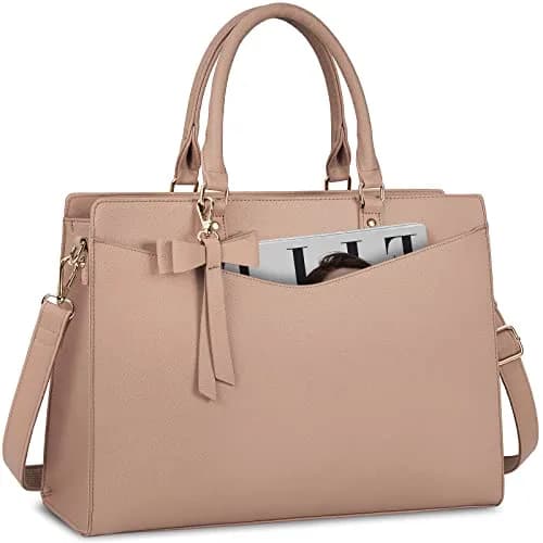 RAINSMORE Women's Laptop Tote Bag 15.6 Inch PU Leather | Water-Resistant Business Work Bag with Detachable Bow thumbnail 1