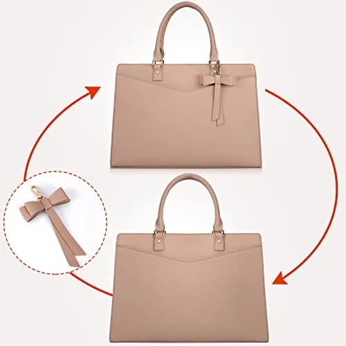 RAINSMORE Women's Laptop Tote Bag 15.6 Inch PU Leather | Water-Resistant Business Work Bag with Detachable Bow thumbnail 7