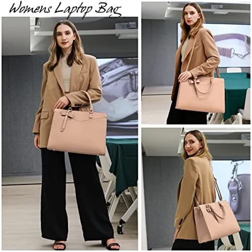 RAINSMORE Women's Laptop Tote Bag 15.6 Inch PU Leather | Water-Resistant Business Work Bag with Detachable Bow thumbnail 2