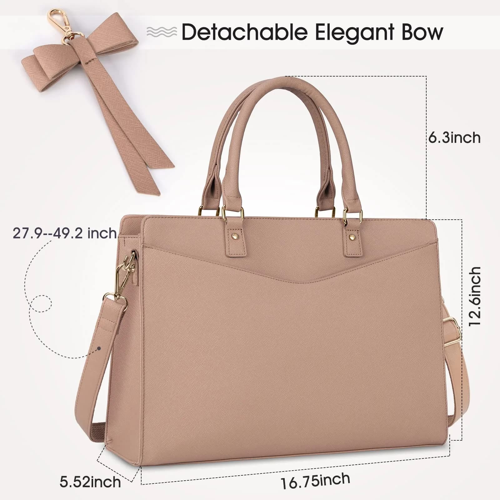 RAINSMORE Women's Laptop Tote Bag 15.6 Inch PU Leather | Water-Resistant Business Work Bag with Detachable Bow - view 3
