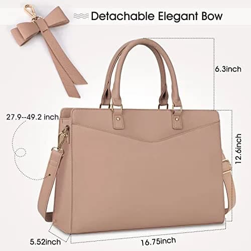 RAINSMORE Women's Laptop Tote Bag 15.6 Inch PU Leather | Water-Resistant Business Work Bag with Detachable Bow thumbnail 3