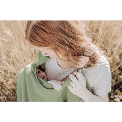 Konssy Muslin Nursing Cover Up for Breastfeeding with Rigid Hoop, Sage 100% Cotton | Breathable & Adjustable for New Moms thumbnail 4