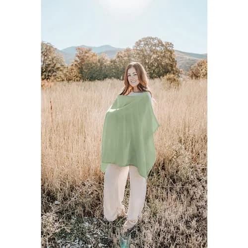 Konssy Muslin Nursing Cover Up for Breastfeeding with Rigid Hoop, Sage 100% Cotton | Breathable & Adjustable for New Moms thumbnail 7