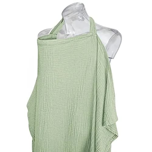 Konssy Muslin Nursing Cover Up for Breastfeeding with Rigid Hoop, Sage 100% Cotton | Breathable & Adjustable for New Moms thumbnail 2