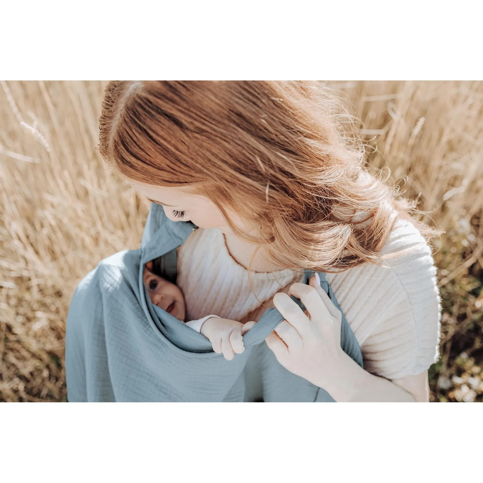 Konssy Muslin Nursing Cover Up for Breastfeeding with Rigid Hoop, 100% Cotton (Blue) | Breathable & Skin-Friendly for New Moms - view 4