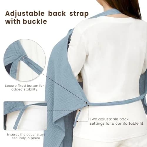 Konssy Muslin Nursing Cover Up for Breastfeeding with Rigid Hoop, 100% Cotton (Blue) | Breathable & Skin-Friendly for New Moms thumbnail 5