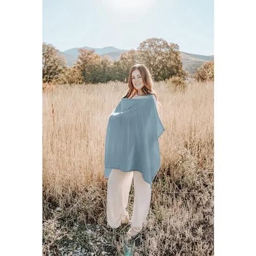 Konssy Muslin Nursing Cover Up for Breastfeeding with Rigid Hoop, 100% Cotton (Blue) | Breathable & Skin-Friendly for New Moms thumbnail 7