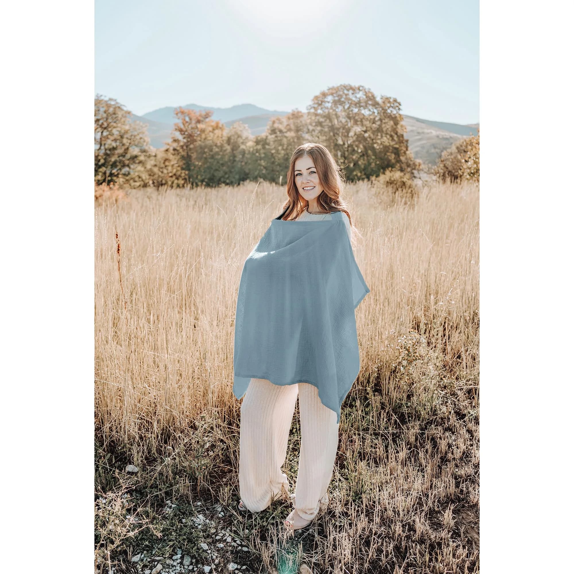 Konssy Muslin Nursing Cover Up for Breastfeeding with Rigid Hoop, 100% Cotton (Blue) | Breathable & Skin-Friendly for New Moms - view 7