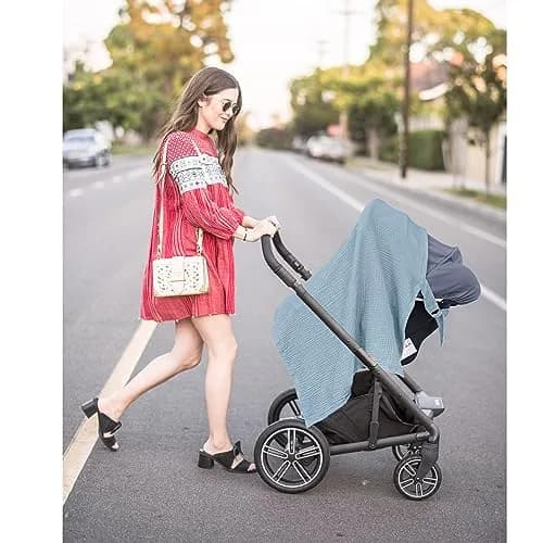 Konssy Muslin Nursing Cover Up for Breastfeeding with Rigid Hoop, 100% Cotton (Blue) | Breathable & Skin-Friendly for New Moms thumbnail 8