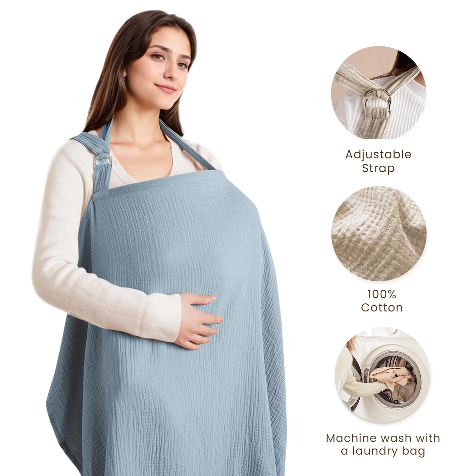 Konssy Muslin Nursing Cover Up for Breastfeeding with Rigid Hoop, 100% Cotton (Blue) | Breathable & Skin-Friendly for New Moms - view 2