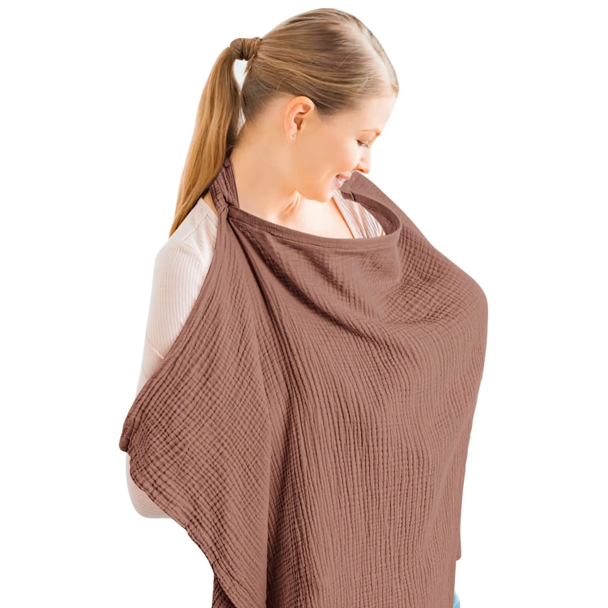 Konssy Muslin Nursing Cover Chestnut | 100% Cotton Breathable with Rigid Hoop for Breastfeeding & Multi-use Carseat Canopy - main product image