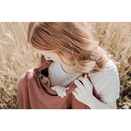 Konssy Muslin Nursing Cover Chestnut | 100% Cotton Breathable with Rigid Hoop for Breastfeeding & Multi-use Carseat Canopy thumbnail 4