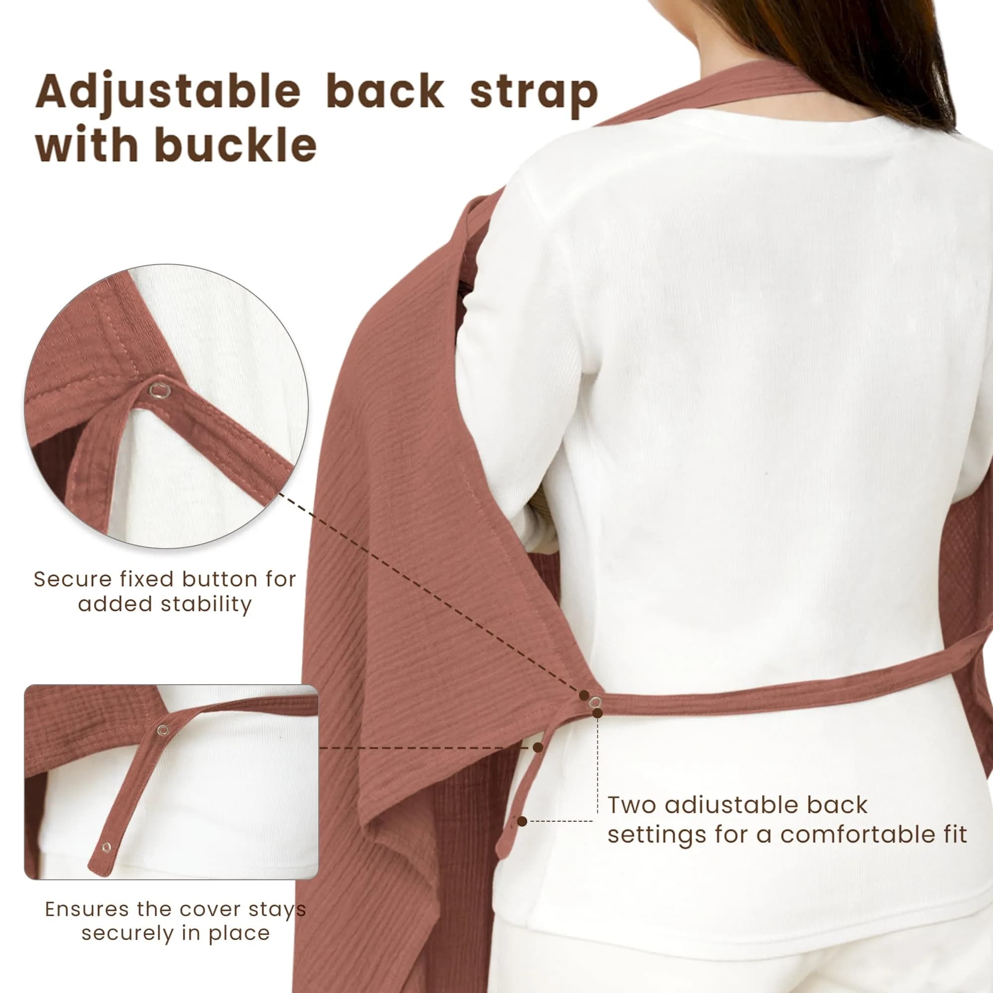 Konssy Muslin Nursing Cover Chestnut | 100% Cotton Breathable with Rigid Hoop for Breastfeeding & Multi-use Carseat Canopy - view 5
