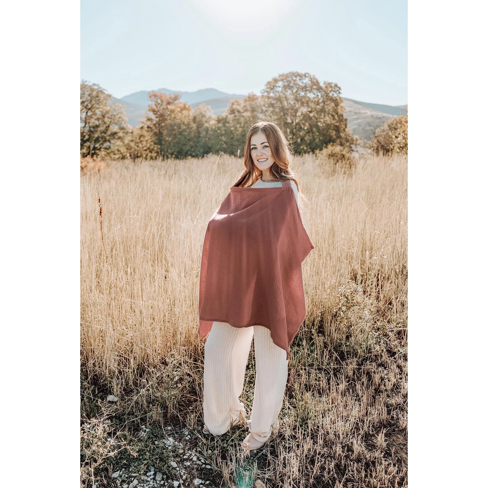 Konssy Muslin Nursing Cover Chestnut | 100% Cotton Breathable with Rigid Hoop for Breastfeeding & Multi-use Carseat Canopy - view 7