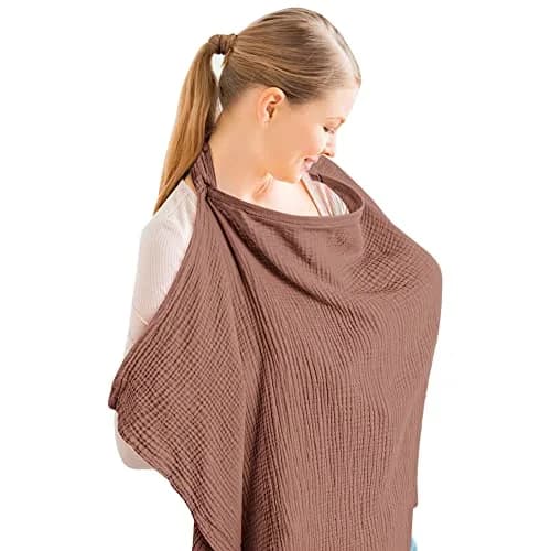 Konssy Muslin Nursing Cover Chestnut | 100% Cotton Breathable with Rigid Hoop for Breastfeeding & Multi-use Carseat Canopy thumbnail 1
