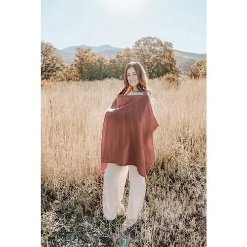 Konssy Muslin Nursing Cover Chestnut | 100% Cotton Breathable with Rigid Hoop for Breastfeeding & Multi-use Carseat Canopy thumbnail 7