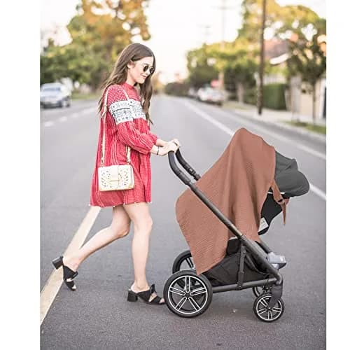 Konssy Muslin Nursing Cover Chestnut | 100% Cotton Breathable with Rigid Hoop for Breastfeeding & Multi-use Carseat Canopy thumbnail 8