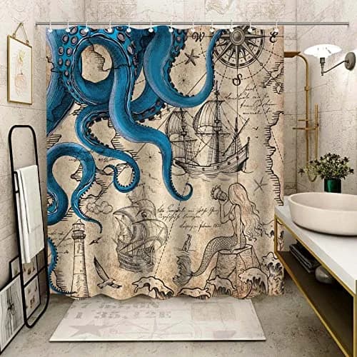 Fungarth Nautical Octopus Shower Curtain 183cm (72"W x 84"L) | Waterproof Polyester Fabric with Metal Grommets thumbnail 4