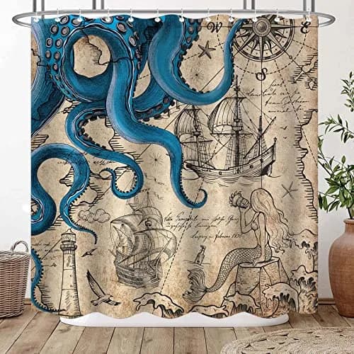Fungarth Nautical Octopus Shower Curtain 183cm (72"W x 84"L) | Waterproof Polyester Fabric with Metal Grommets thumbnail 2