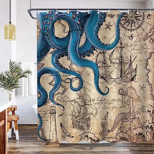 Fungarth Nautical Octopus Shower Curtain 183cm (72"W x 84"L) | Waterproof Polyester Fabric with Metal Grommets thumbnail 3