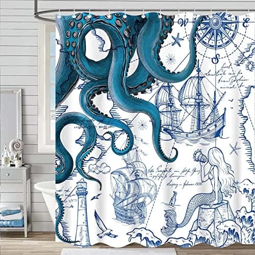 Fungarth Nautical Octopus Shower Curtain 183cm x 183cm (72" x 72") | Waterproof Fabric Bathroom Decor thumbnail 4