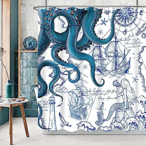 Fungarth Nautical Octopus Shower Curtain 183cm x 183cm (72" x 72") | Waterproof Fabric Bathroom Decor thumbnail 5