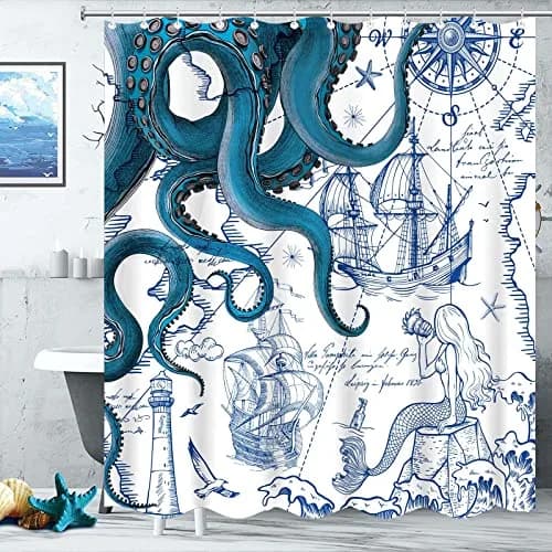 Fungarth Nautical Octopus Shower Curtain 183cm x 183cm (72" x 72") | Waterproof Fabric Bathroom Decor thumbnail 3