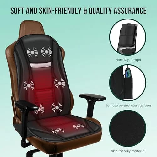 Snailax Vibration Back Massager with Heat, 8 Motors Massage Chair Pad 1.42 kg (3.13 lb) | Deep Tissue Relief for Home & Office thumbnail 5