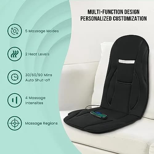Snailax Vibration Back Massager with Heat, 8 Motors Massage Chair Pad 1.42 kg (3.13 lb) | Deep Tissue Relief for Home & Office thumbnail 8