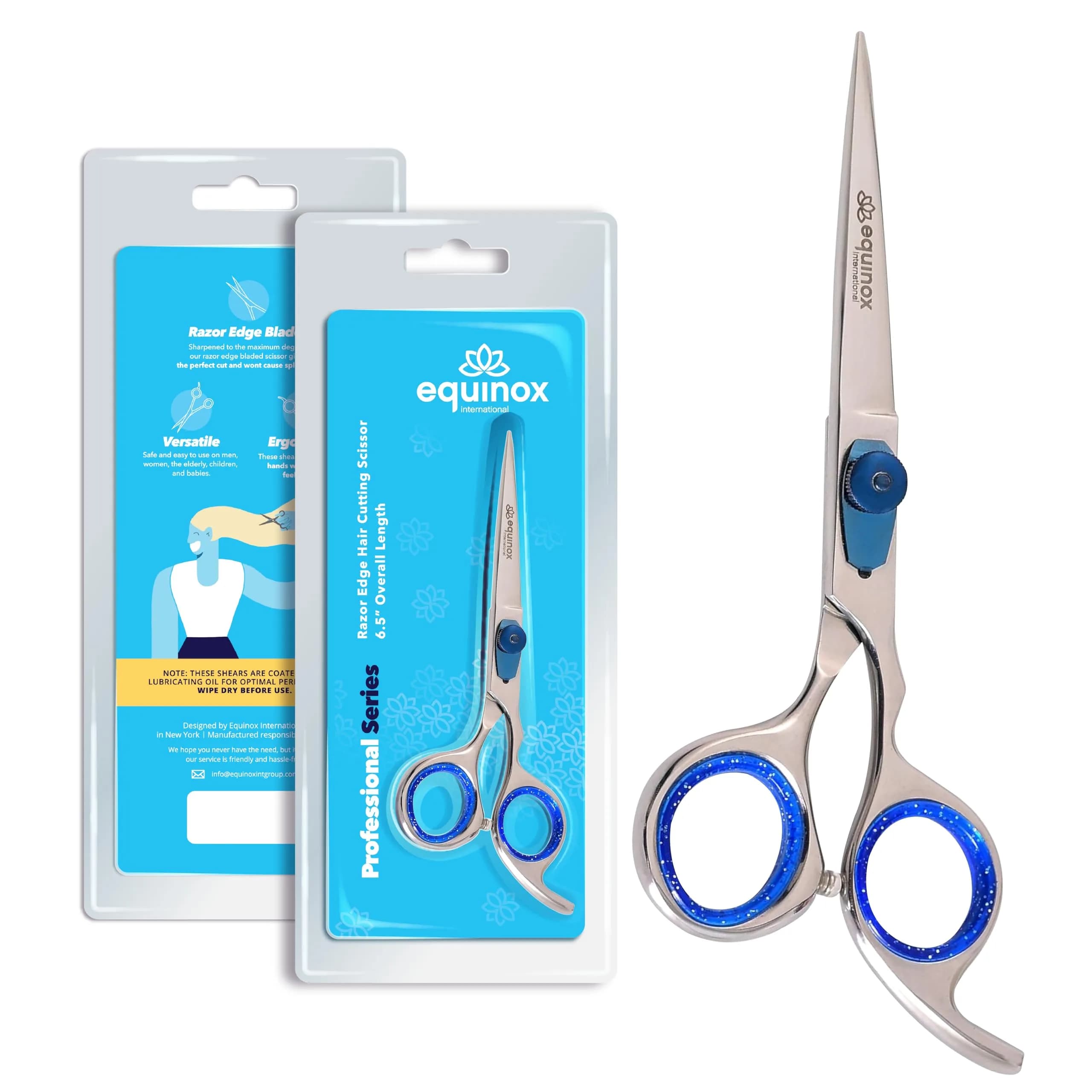 Equinox International Silver Blue 6.5 Inch Barber Hair Cutting Shears | Japanese Stainless Steel - main product image