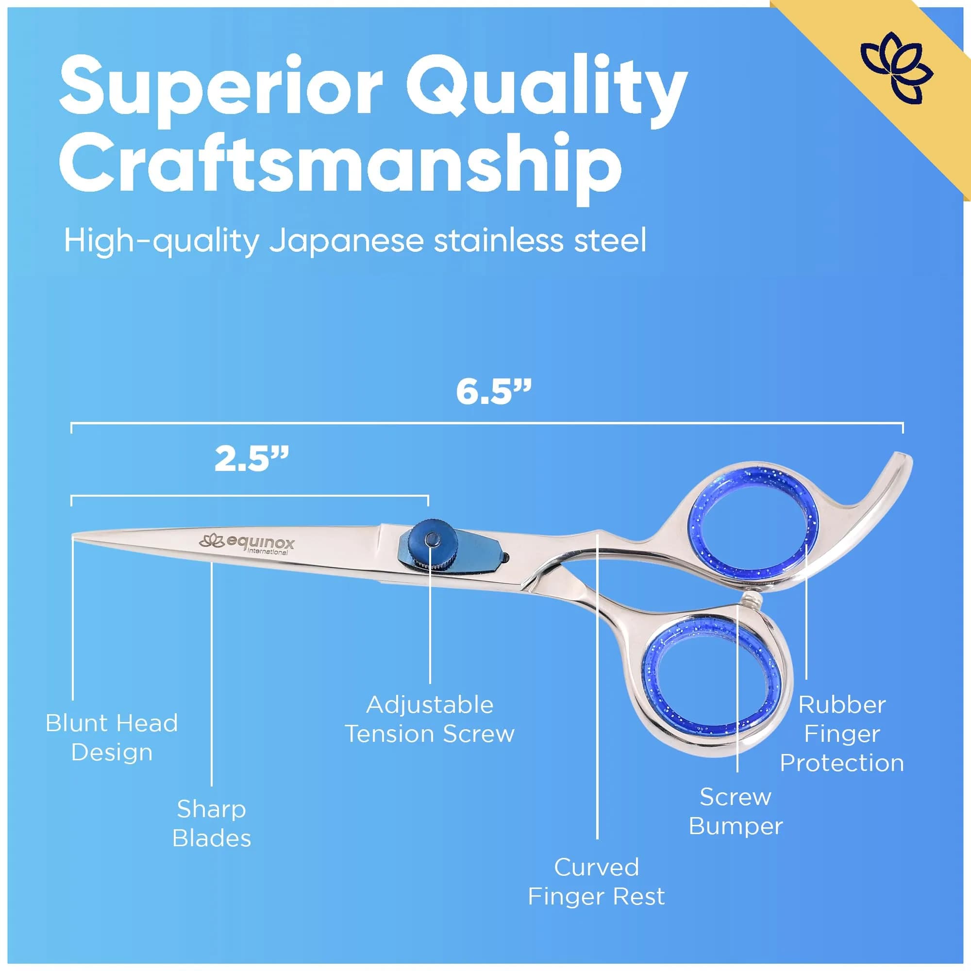 Equinox International Silver Blue 6.5 Inch Barber Hair Cutting Shears | Japanese Stainless Steel - view 2