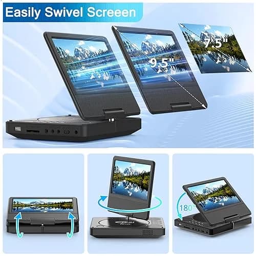 PJGCWB Portable DVD Player 7.5" Swivel Display | 5-Hour Battery, Car Mount Included thumbnail 5