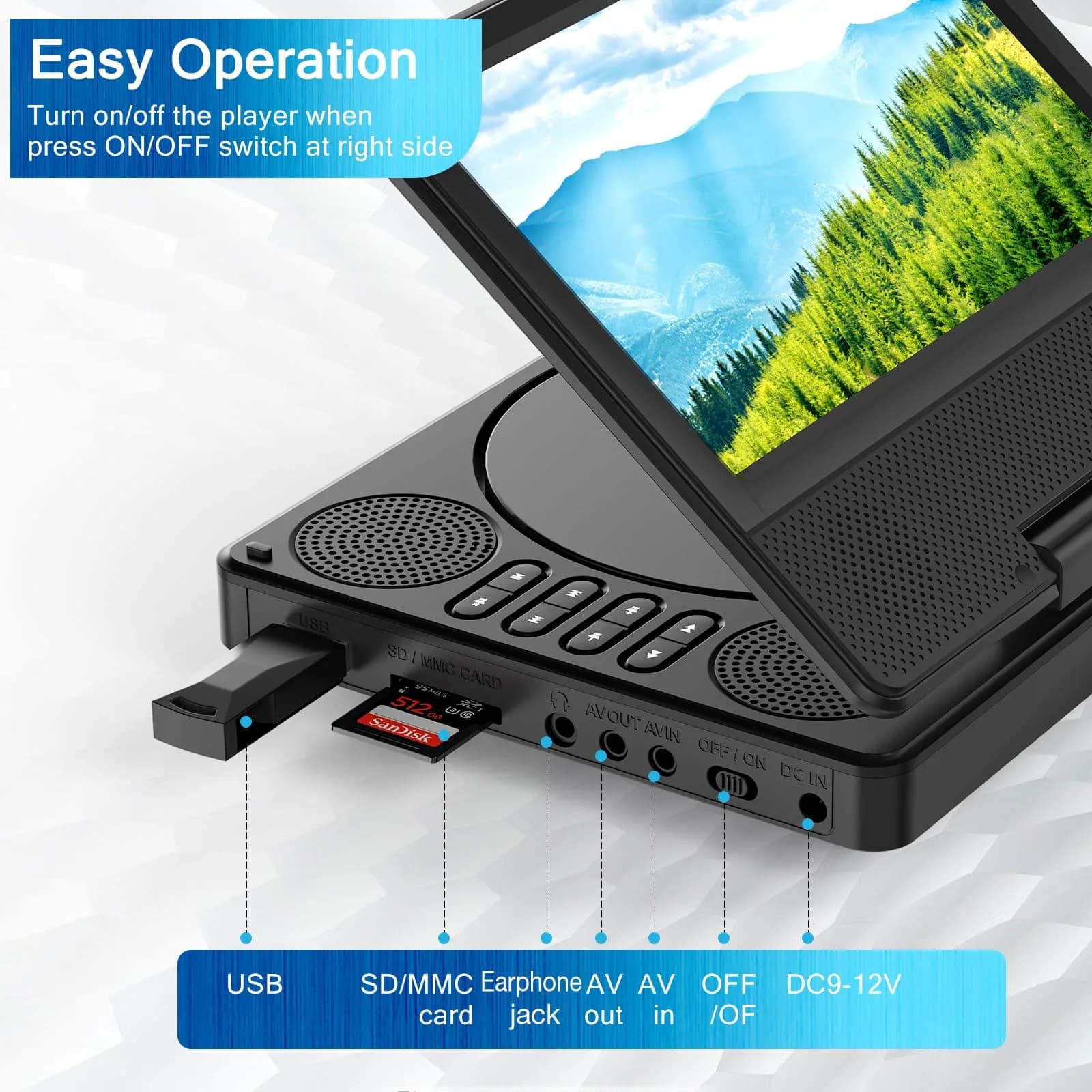 PJGCWB Portable DVD Player 7.5" Swivel Display | 5-Hour Battery, Car Mount Included - view 6