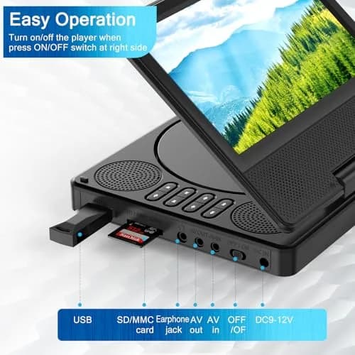 PJGCWB Portable DVD Player 7.5" Swivel Display | 5-Hour Battery, Car Mount Included thumbnail 6
